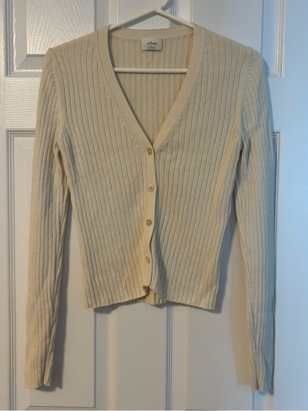 Wilfred Cream Ribbed V-Neck Buttoned Cardigan